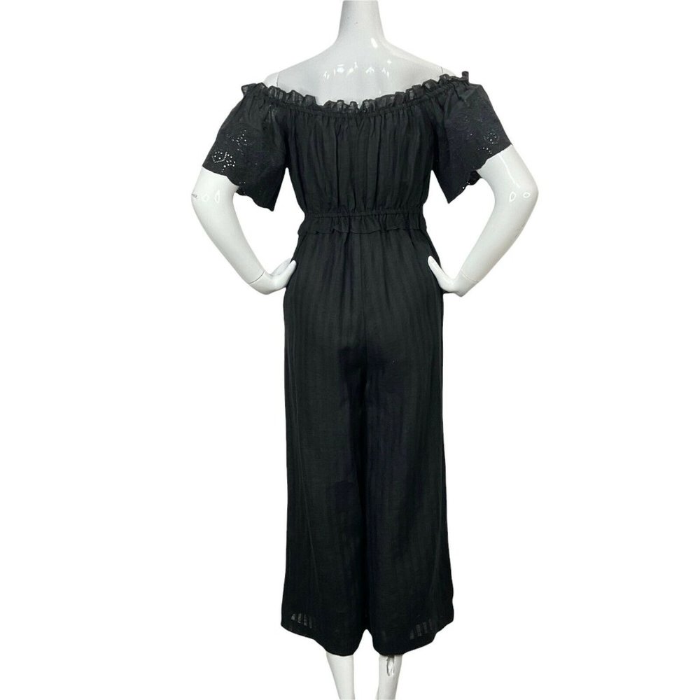 Joie Jumpsuit Womens Sz XS Alverna Black Linen Wide Off Shoulder Nwt Msrp $348 - Picture 3 of 11